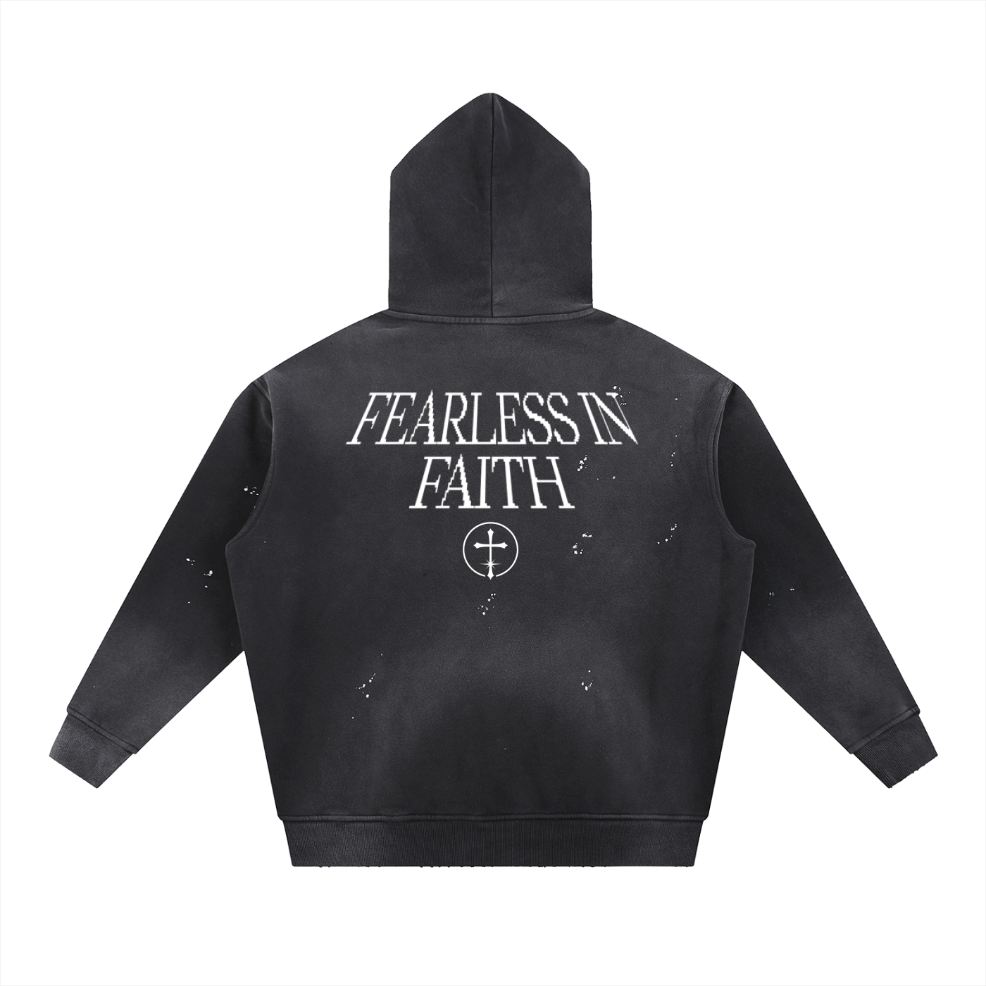 Distressed Paint Splatter Fearless in Faith Fleece Hoodie