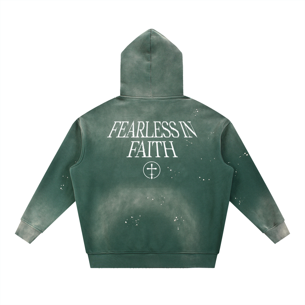 Distressed Paint Splatter Fearless in Faith Fleece Hoodie